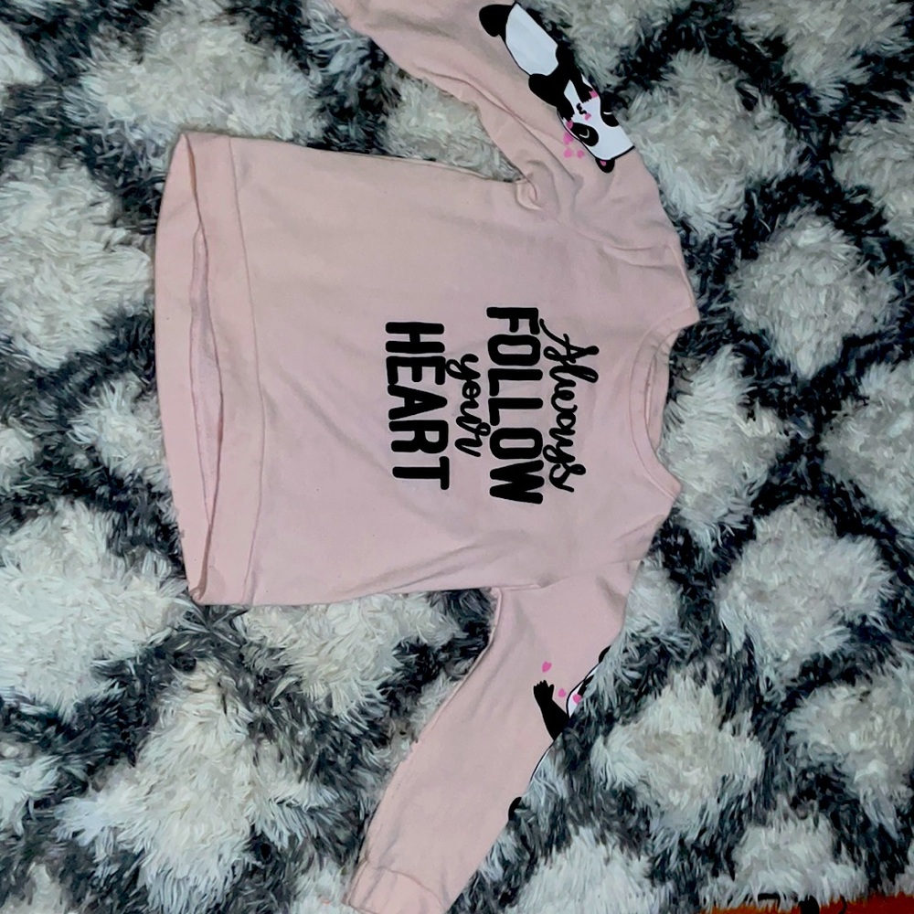 It’s a cute little pink kids hoodie with pandas and inspirational words
